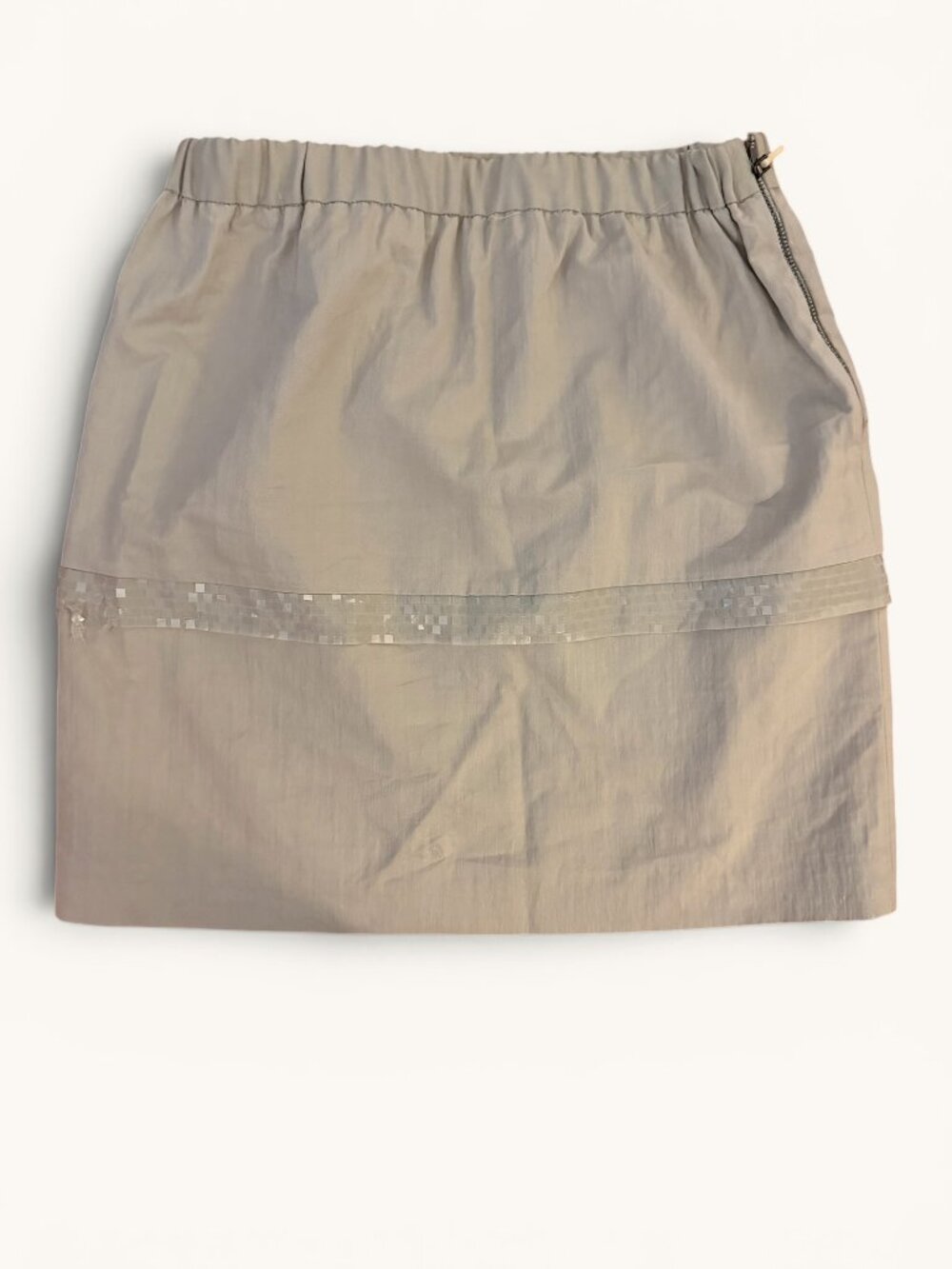 Brunello Cucinelli 100% Silk Monili Beaded Mini Skirt Beige Size 4